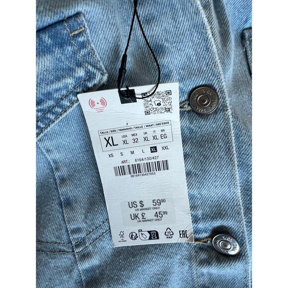 NWT ZARA Light Wash Denim Mini Sleeveless Button Down Cotton Pockets Dress XL - Picture 5 of 6